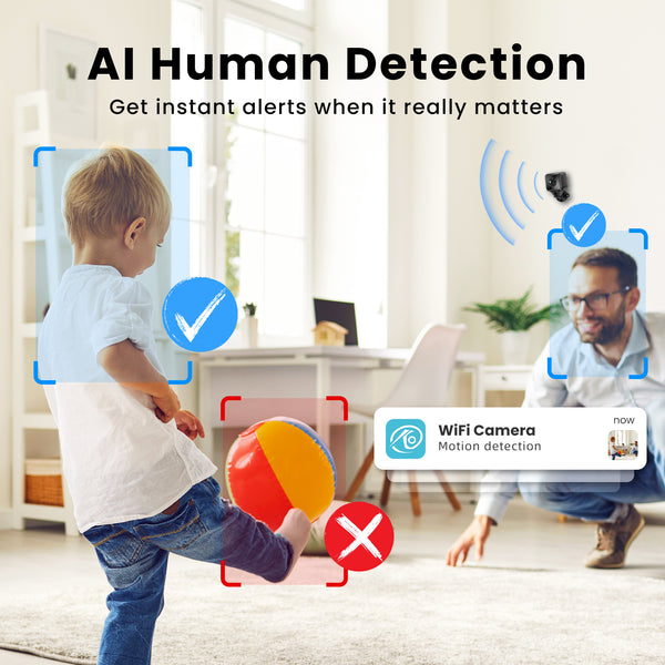 VIDCASTIVE V12 1080P HD Mini Wireless Camera Small WiFi Nanny Cam with Wide Angle View, AI Motion Human Detection, Night Vision, SD & Cloud Storage