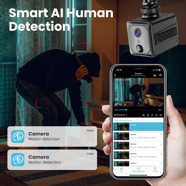 VIDCASTIVE S6 Mini Camera 2.4/5G Dual Band Wi-Fi | 4K Small Wireless Nanny Cam with 2-Way Audio, Night Vision, Motion Detection, and Free Cloud Storage | Portable Indoor Security Camera for Home and Car