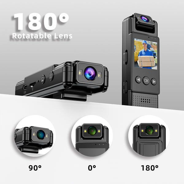 VIDCASTIVE L12 Mini Body Camera | Portable WiFi Body Worn Cam | 1080P HD Video Audio Recorder with 180° Rotatable Lens Night Vision 64GB Memory Card for Law Enforcement Work Daily Use
