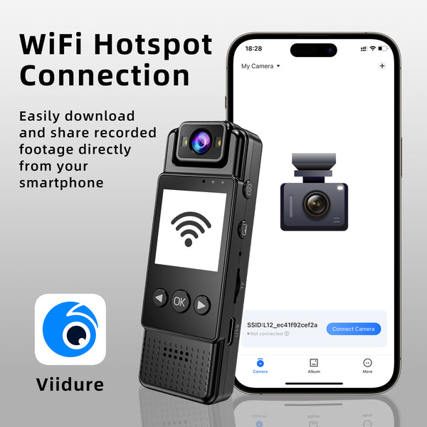 VIDCASTIVE L12 Mini Body Camera | Portable WiFi Body Worn Cam | 1080P HD Video Audio Recorder with 180° Rotatable Lens Night Vision 64GB Memory Card for Law Enforcement Work Daily Use