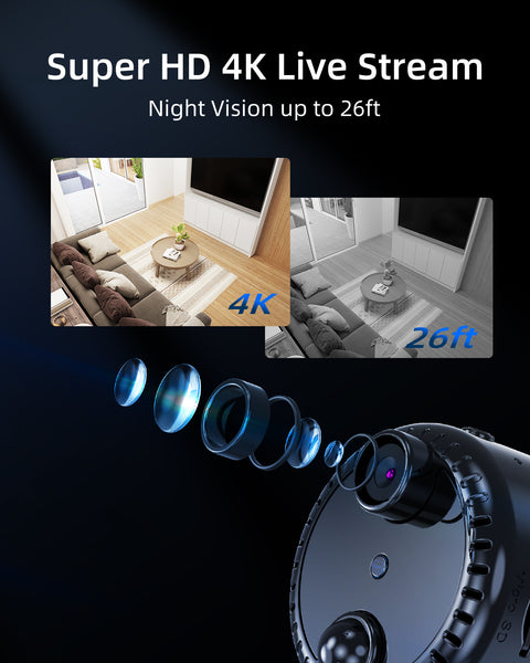 VIDCASTIVE R10 Magnetic Mini Wireless Camera | 4K WiFi Small Nanny Cam | Portable Indoor Video Security Cameras with Up to 100 Days Standby Battery Life, Motion Human Detection, and Night Vision