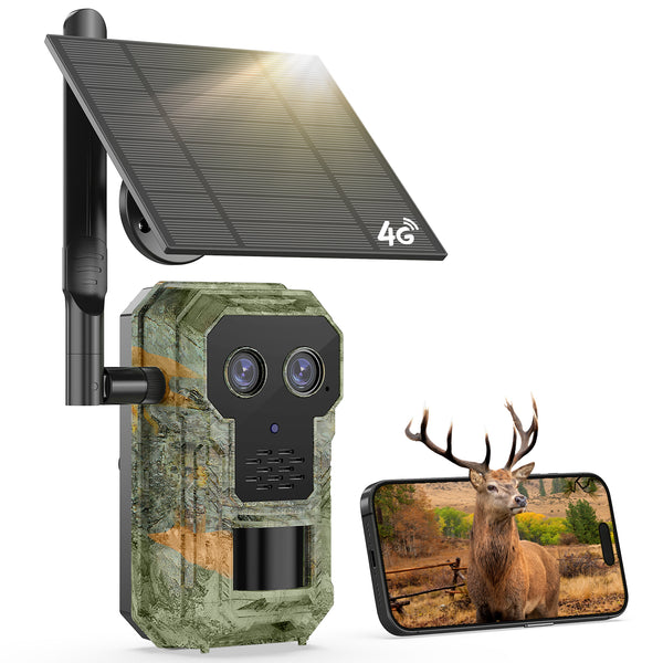 4G LTE Wildlife Camera with Mobile Phone Transmission App 2.5K Solar Wildlife Camera with eSIM , Night Vision, Motion Sensor, Wide Angle and Telephoto Lenses, 7800 mAh Battery, IP66