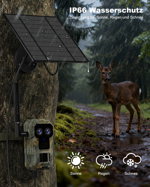 4G LTE Wildlife Camera with Mobile Phone Transmission App 2.5K Solar Wildlife Camera with eSIM , Night Vision, Motion Sensor, Wide Angle and Telephoto Lenses, 7800 mAh Battery, IP66