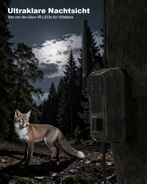 4G LTE Wildlife Camera with Mobile Phone Transmission App 2.5K Solar Wildlife Camera with eSIM , Night Vision, Motion Sensor, Wide Angle and Telephoto Lenses, 7800 mAh Battery, IP66