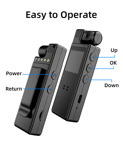 1080P HD Mini Body Camera Portable Small Body Worn Cam Wearable Pocket Video Recorder with 180° Rotatable Lens, 1.3" LCD, Night Vision for Security Guard, Law Enforcement, Built-in 64G Memory Card