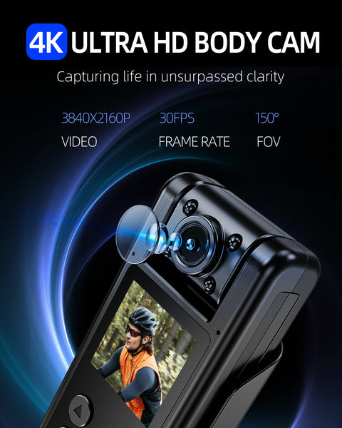 4K Mini WiFi Body Camera with Video and Audio Recording, Police Body Worn Cam with 180° Rotatable Lens, Night Vision, 2000mAh Battery, 64G Memory Card for Daily Records, Delivery/Serving Jobs