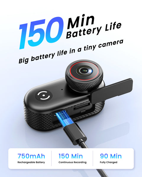 VIDCASTIVE L20 4K Mini Body Camera | Wearable POV Action Cam with Audio and Video Recording, 1.47" Screen, 150-Min Battery, Magnetic & Clip Mount – Thumb-Size Sports Camera for Work, Travel, Pets and More (64 GB)