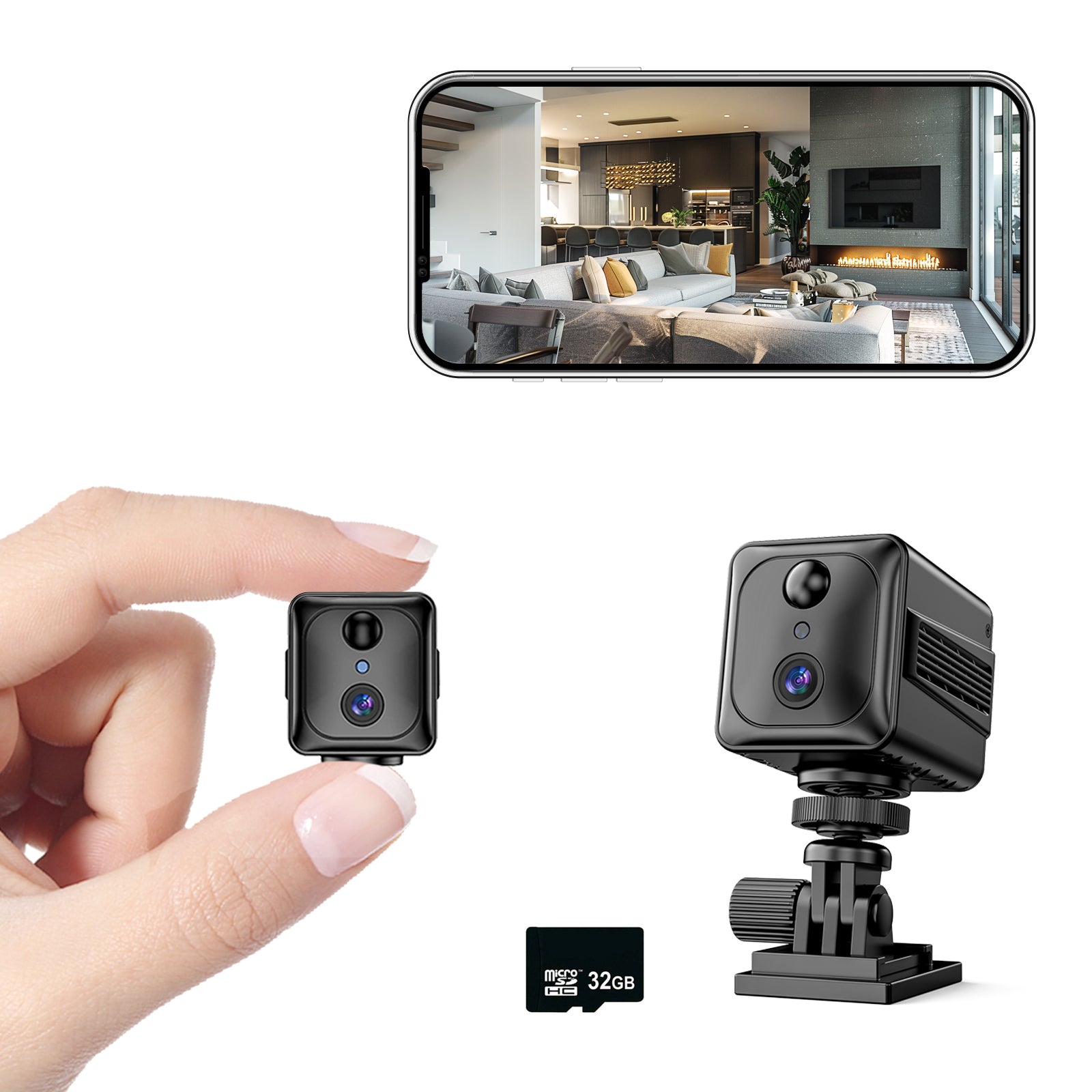 VIDCASTIVE S6 Mini WiFi Camera | Small Wireless Nanny Cam with 2-Way Audio, Night Vision, Motion Detection, and Free Cloud Storage | Portable Indoor Security Camera for Home and Car