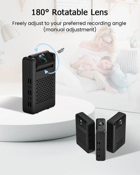 VIDCASTIVE 4K WiFi Mini Camera with 180° Rotatable Lens, Magnetic Wireless Security Camera, AI Motion Detection, Instant App Alerts, Night Vision, Remote Live View, Cloud & 256GB SD Storage